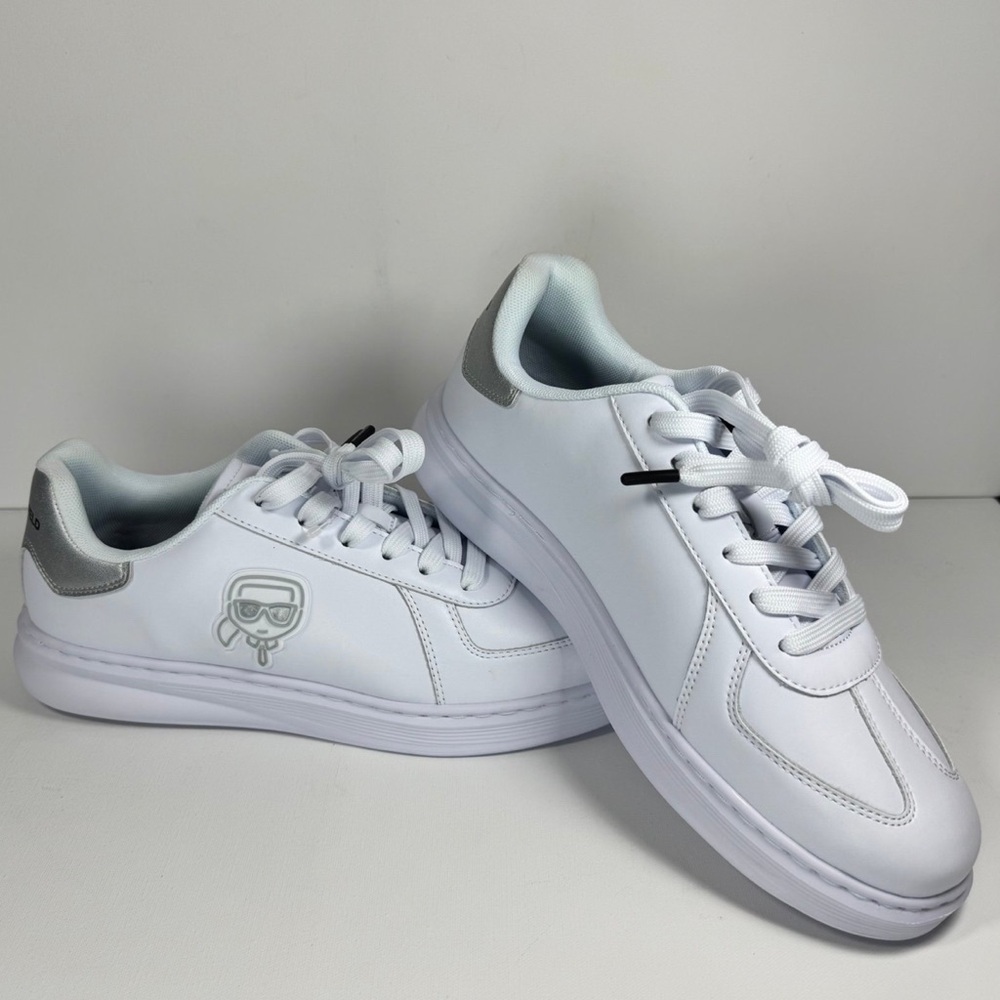 Karl Lagerfeld Kapri Leather Sneakers White/Silver Men’s 10.5 NWOB